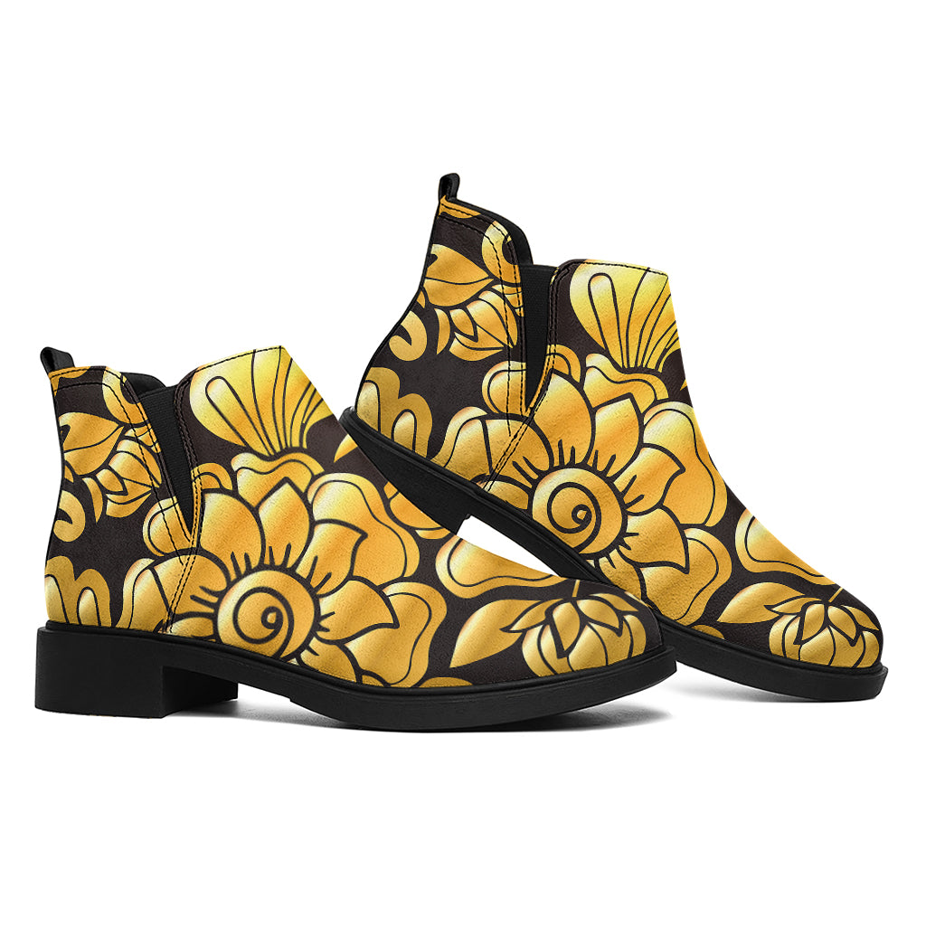 Gold Easter Egg Print Flat Ankle Boots