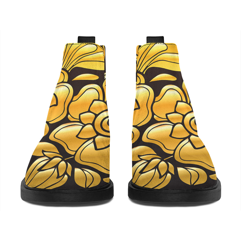Gold Easter Egg Print Flat Ankle Boots