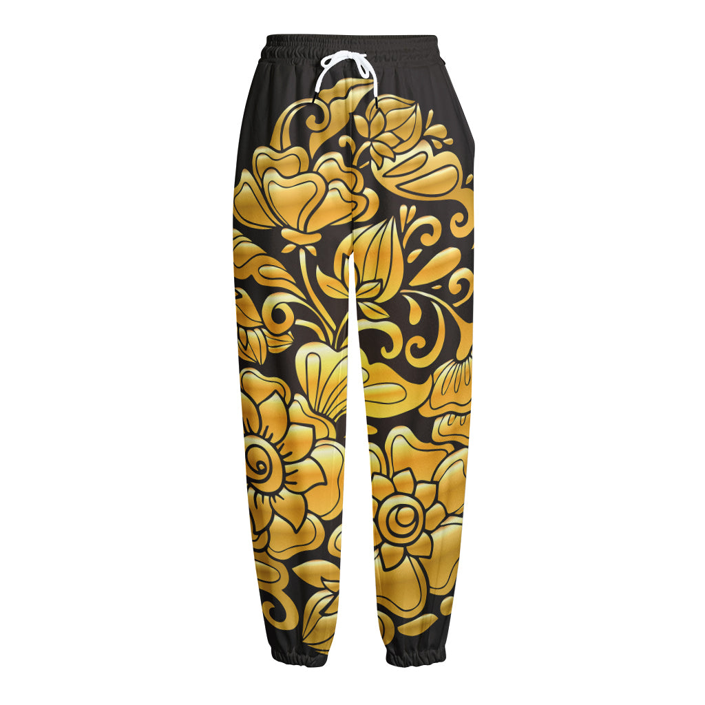 Gold Easter Egg Print Fleece Lined Knit Pants