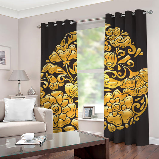 Gold Easter Egg Print Grommet Curtains