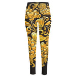 Gold Easter Egg Print High-Waisted Pocket Leggings