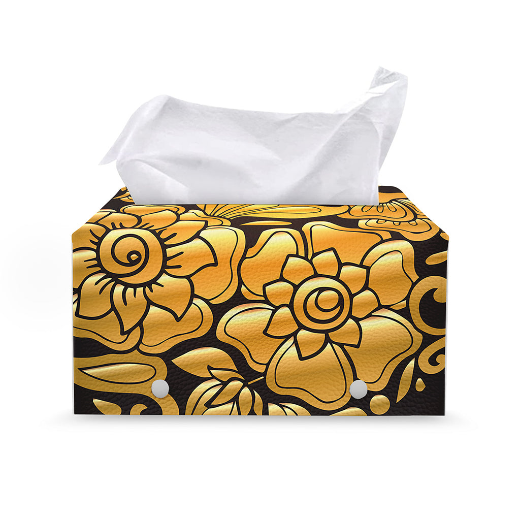 Gold Easter Egg Print Leather Tissue Box Cover