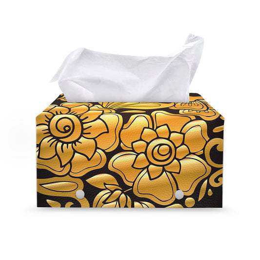 Gold Easter Egg Print Leather Tissue Box Cover
