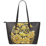 Gold Easter Egg Print Leather Tote Bag