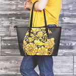 Gold Easter Egg Print Leather Tote Bag