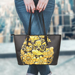 Gold Easter Egg Print Leather Tote Bag