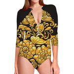 Gold Easter Egg Print Long Sleeve Swimsuit