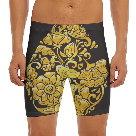Gold Easter Egg Print Men's Long Boxer Briefs