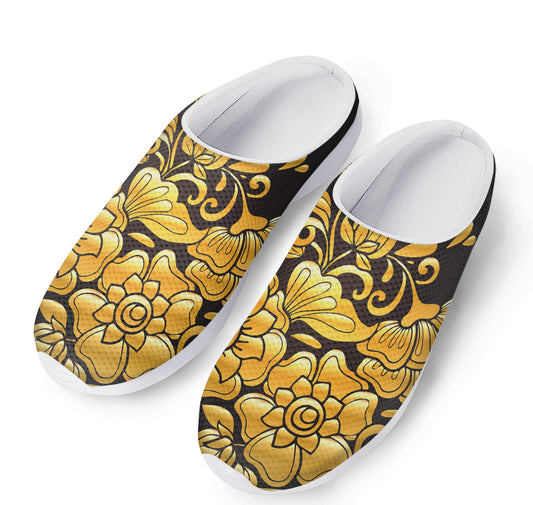 Gold Easter Egg Print Mesh Casual Shoes