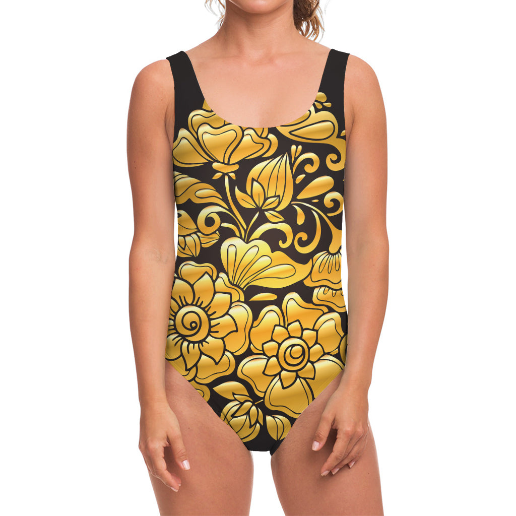 Gold Easter Egg Print One Piece Swimsuit