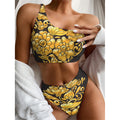 Gold Easter Egg Print One Shoulder Bikini Set