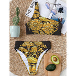 Gold Easter Egg Print One Shoulder Bikini Top