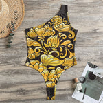 Gold Easter Egg Print One Shoulder Bodysuit