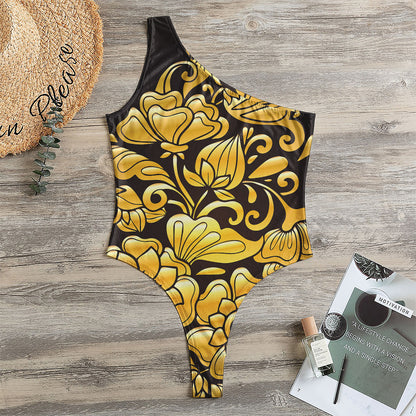 Gold Easter Egg Print One Shoulder Bodysuit