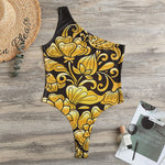 Gold Easter Egg Print One Shoulder Bodysuit