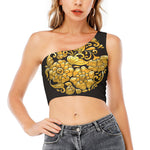 Gold Easter Egg Print One Shoulder Crop Top