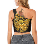 Gold Easter Egg Print One Shoulder Crop Top