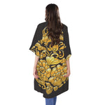 Gold Easter Egg Print Open Front Beach Cover Up