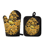 Gold Easter Egg Print Oven Mitt And Pot Holder Set