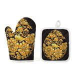 Gold Easter Egg Print Oven Mitt And Pot Holder Set