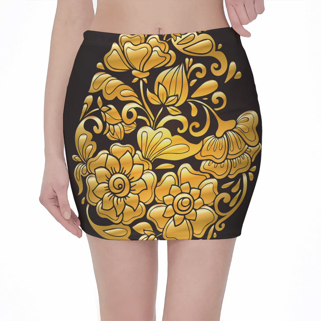 Gold Easter Egg Print Pencil Mini Skirt