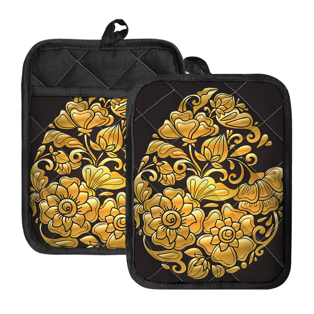 Gold Easter Egg Print Pot Holders With Pocket