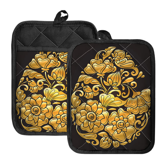 Gold Easter Egg Print Pot Holders With Pocket