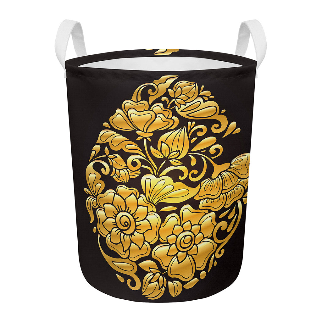 Gold Easter Egg Print Round Laundry Basket