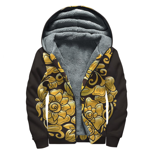 Gold Easter Egg Print Sherpa Lined Zip Up Hoodie