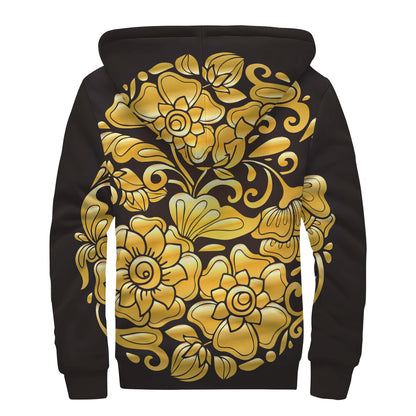 Gold Easter Egg Print Sherpa Lined Zip Up Hoodie