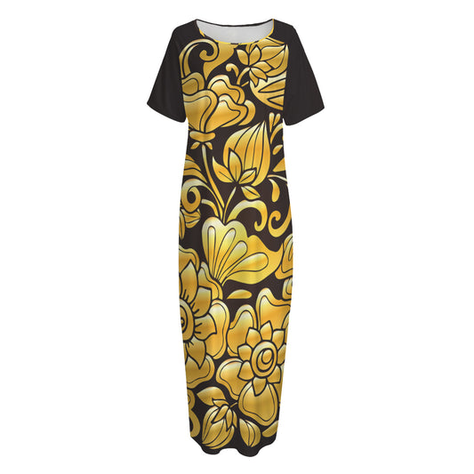 Gold Easter Egg Print Short Sleeve Long Nightdress