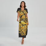 Gold Easter Egg Print Short Sleeve Maxi Dress