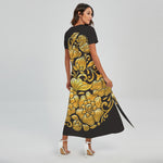 Gold Easter Egg Print Short Sleeve Maxi Dress