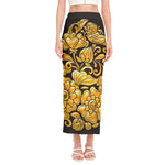 Gold Easter Egg Print Side Slit Maxi Skirt