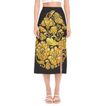 Gold Easter Egg Print Side Slit Midi Skirt