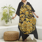 Gold Easter Egg Print Silk V-Neck Kaftan Dress