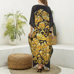 Gold Easter Egg Print Silk V-Neck Kaftan Dress