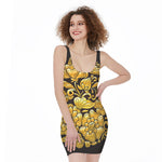 Gold Easter Egg Print Sleeveless Bodycon Dress