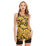 Gold Easter Egg Print Sleeveless One Piece Swimsuit