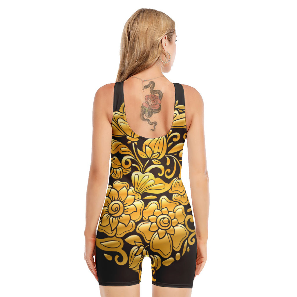 Gold Easter Egg Print Sleeveless One Piece Swimsuit