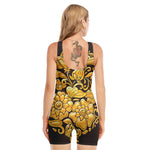 Gold Easter Egg Print Sleeveless One Piece Swimsuit