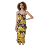 Gold Easter Egg Print Slim Fit Midi Cami Dress