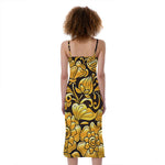 Gold Easter Egg Print Slim Fit Midi Cami Dress