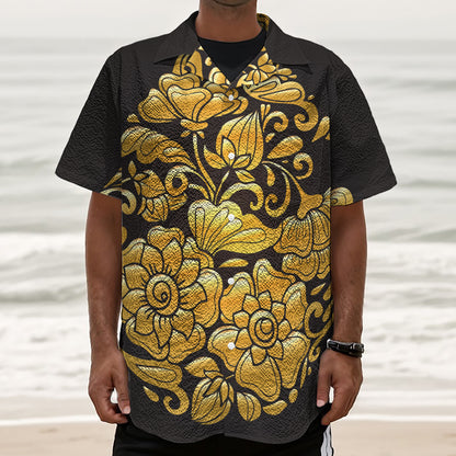 Gold Easter Egg Print Textured Short Sleeve Shirt