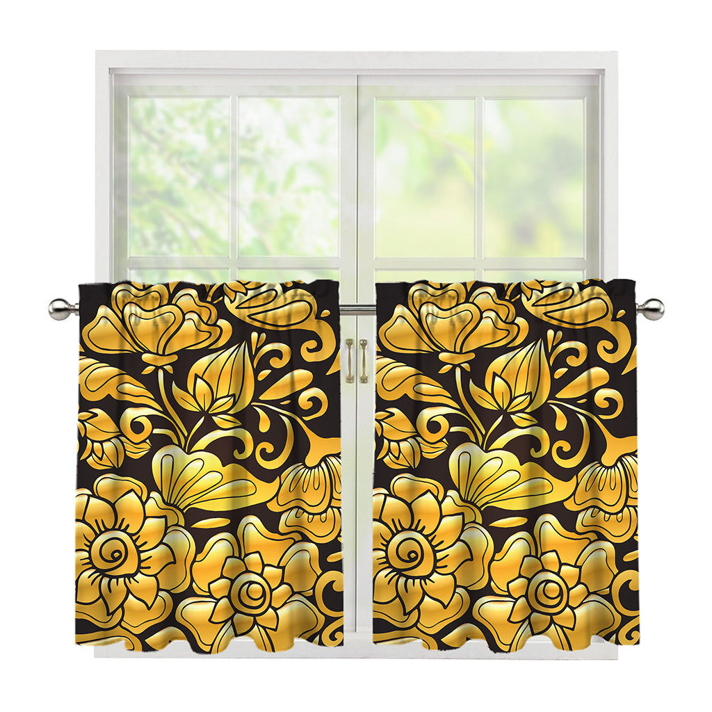 Gold Easter Egg Print Tier Curtains