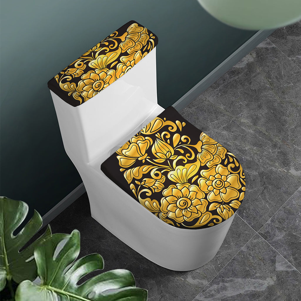 Gold Easter Egg Print Toilet Lid And Tank Cover Set