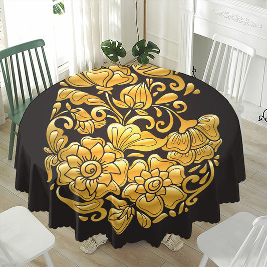 Gold Easter Egg Print Waterproof Round Tablecloth