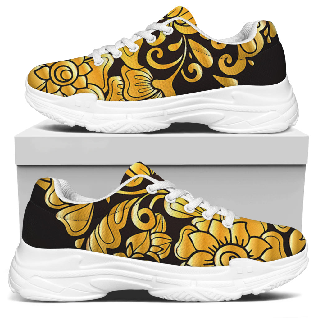 Gold Easter Egg Print White Chunky Shoes