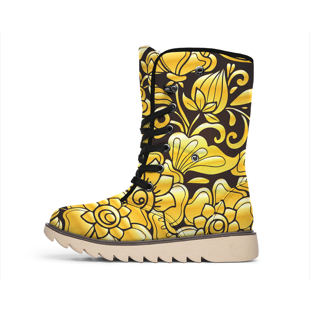 Gold Easter Egg Print Winter Boots