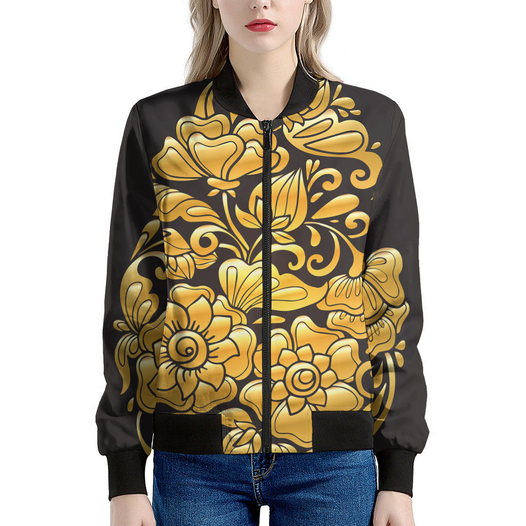 Gold Easter Egg Print Women's Bomber Jacket